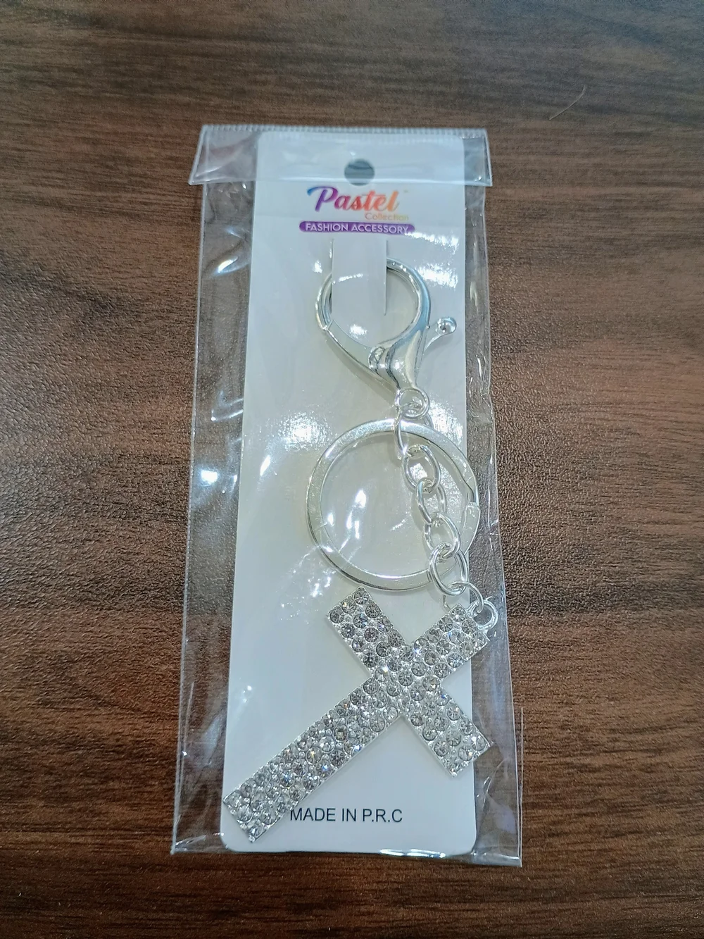 Crystal Pave Cross Keychain - Silver Tone